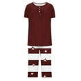 thumbnail image 5 of Cavosen Women's Pajama Sets Short Sleeve Tee 2 Piece Button Front Pleated Soft Sleepwear Round Neck Pullover Tops Striped Capri Nightwear Loungewear with Pocket Comfort Red 3XL, 5 of 5