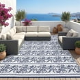 thumbnail image 2 of HIWEAVER Navy/White 8'x 10' Outdoor Rug Garden Decor Geometric Floral Carpet Plastic Straw Waterproof Reversible Patio Area Rug for Balcony Deck Picnic Portable Camping Mat, 2 of 8