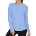thumbnail image 2 of APEXFWDT Women's Workout Yoga Long Sleeve Shirt Crew Neck Sun Protection Athletic Gym Top with Thumb Holes, Comfortable Activewear,M,Blue, 2 of 4