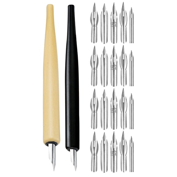 LOLIPPYY 2 Sets Comic Dip Pen with Replaceable Nibs - Wood Nib Holder Fountain Pen for Calligraphy Comic Drawing Manga Illustration and Lettering Art Supplies