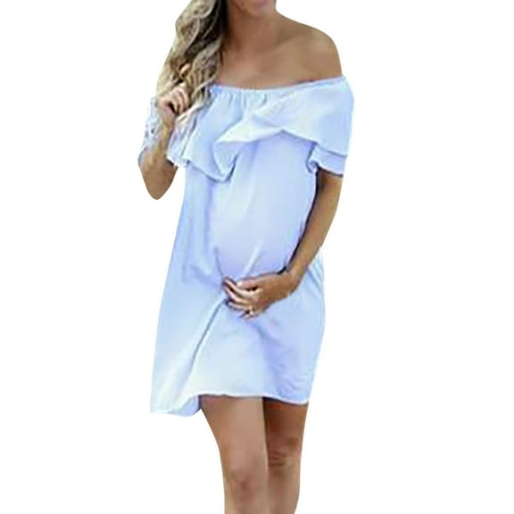 asdoklhq Maternity Clothes for Women,Off Shoulder Pregnancy Solid Sundress Sexy Dress