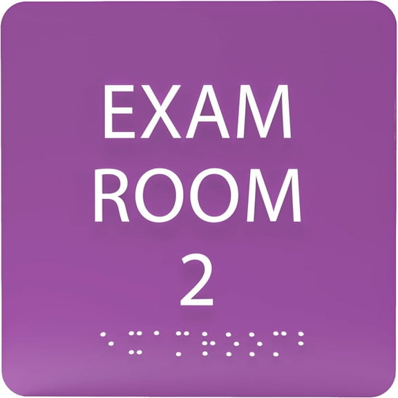 ADA CENTRAL SIGNS - 6" X6" Exam Room 2 Sign - ADA Compliant Tactile Graphics Grade 2 Braille Text Acrylic Wall Signs - Educational Institution Directional Assistance Test Center Door Sign for Schools