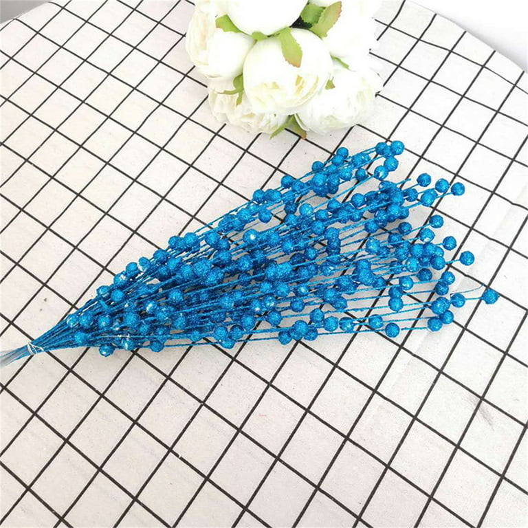 Farfi 1 Bouquet Beaded Stick Bouquet Realistic Wide Application Plastic  Floral String Imitation Pearl Flower Bouquet Sticks for Home (Golden)