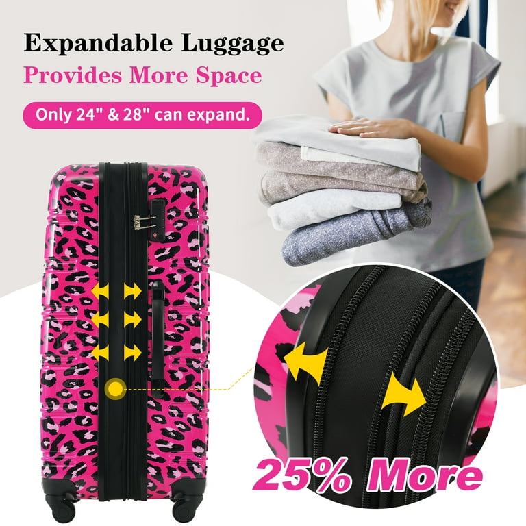 MAYEERTY 3-Piece Lightweight PC Luggage Set - Leopard Print