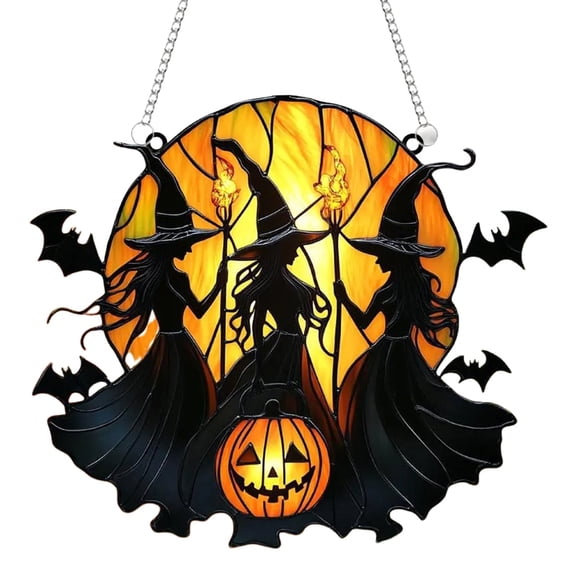 Clearance Under $1! 1PC Double-Sided Acrylic Witch Pendant, Vivid Halloween Hanging Ornament for Porch & Window, Acrylic, (One Size, Black)