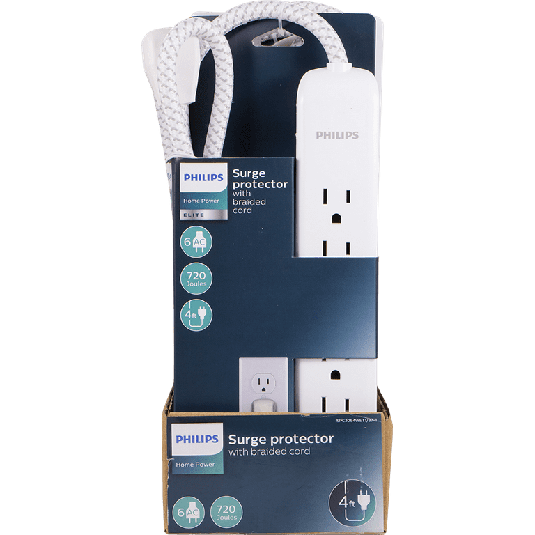 Philips 6-outlet Surge Protector With 4ft Extension Cord, White