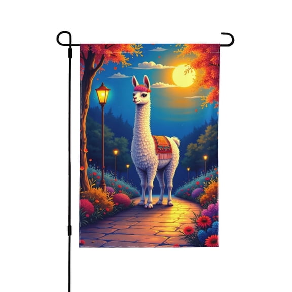 Llama Welcome Garden Flag 12x18 Inch Double Sided – Cute Animal With Flowers & Lampposts Outdoor Yard Decoration For Porch, Lawn & Patio