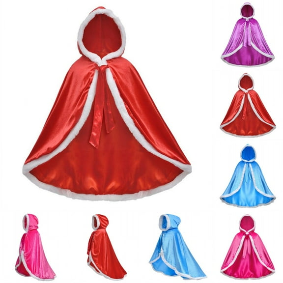 Esho 2-9Y Children Christmas Costumes Princess Cloak, Kids Xmas Santa Claus Velvet Hooded Cape Robe, Toddler Girls Boys Party Masquerade Capes Dress up for Halloween Christmas Carnival