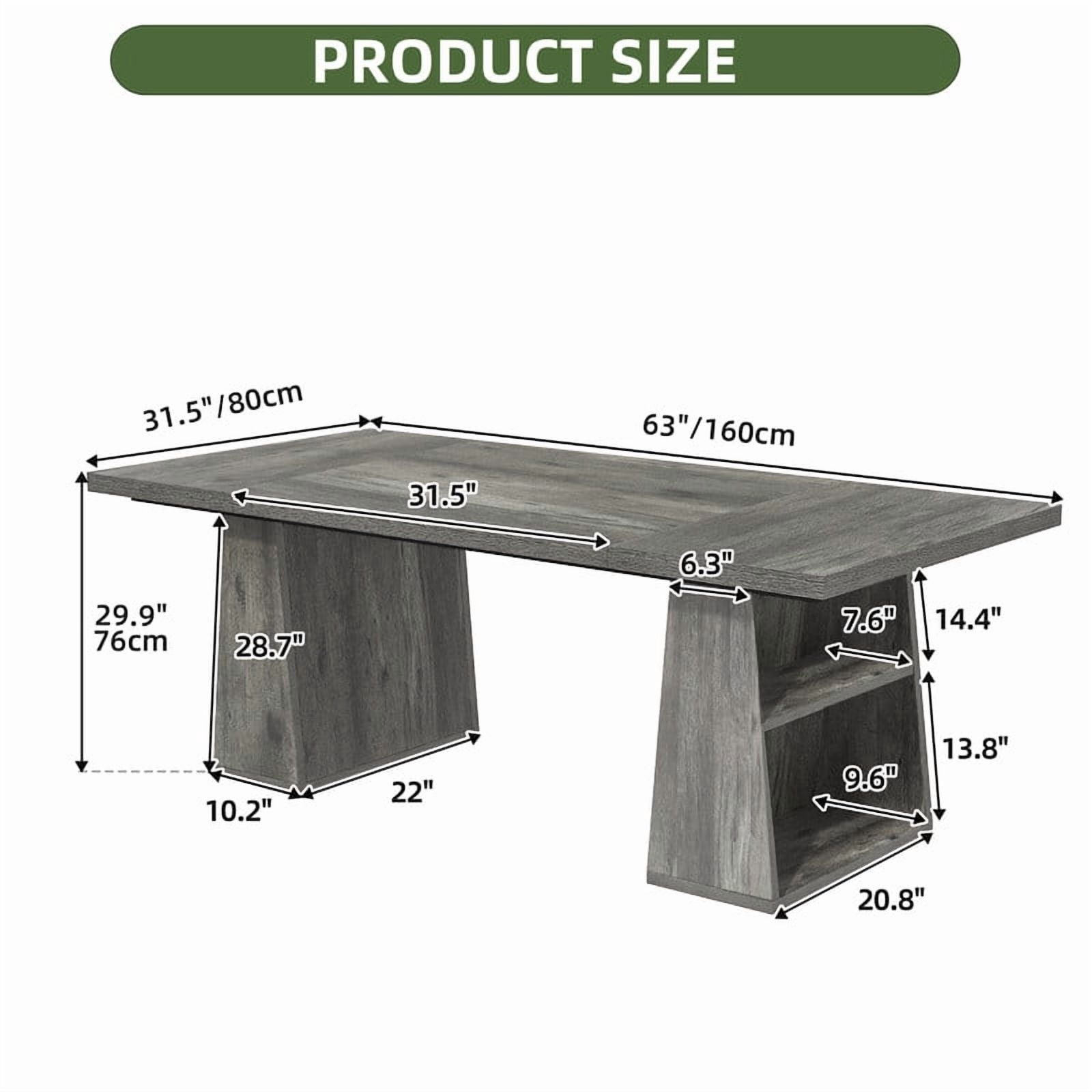 Uforic 63 inches Executive Desk with Double Pedestal and Storage Shelves, Home Office Desk Computer Desk Conference Table, Gray