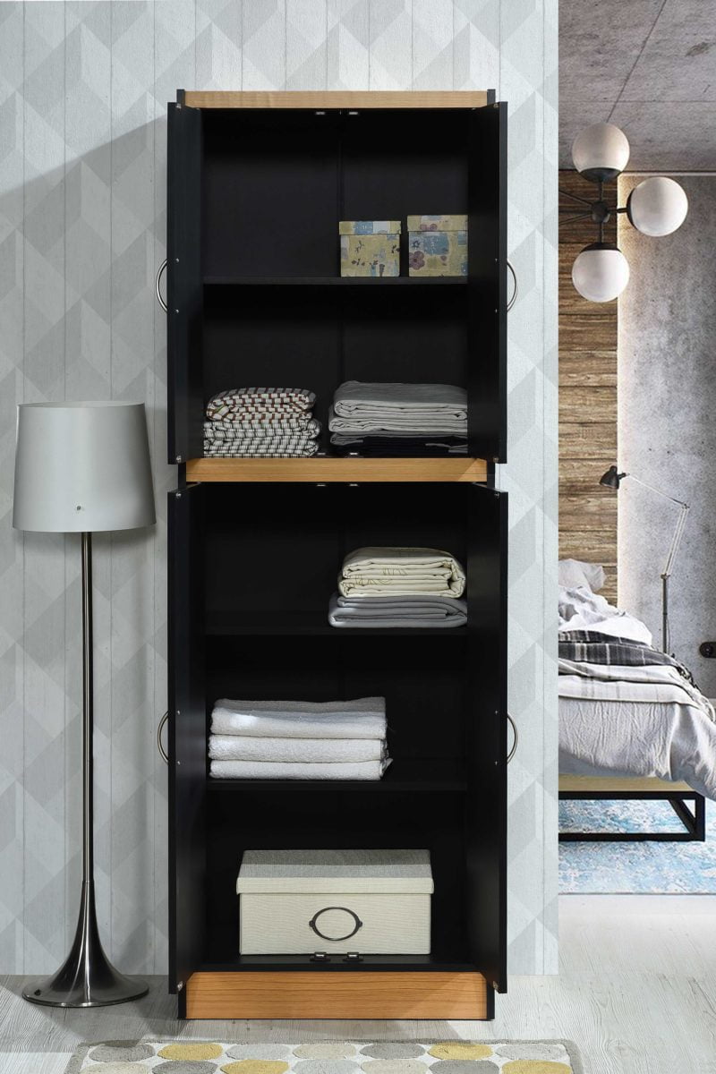 Hodedah 4-Door Kitchen Pantry with 4-Shelves, Black-Beech