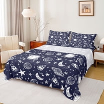 Castle Fairy Galaxy Rocket Planet Twin Sheet Sets for Boys Girls,Stars Print Bedding
