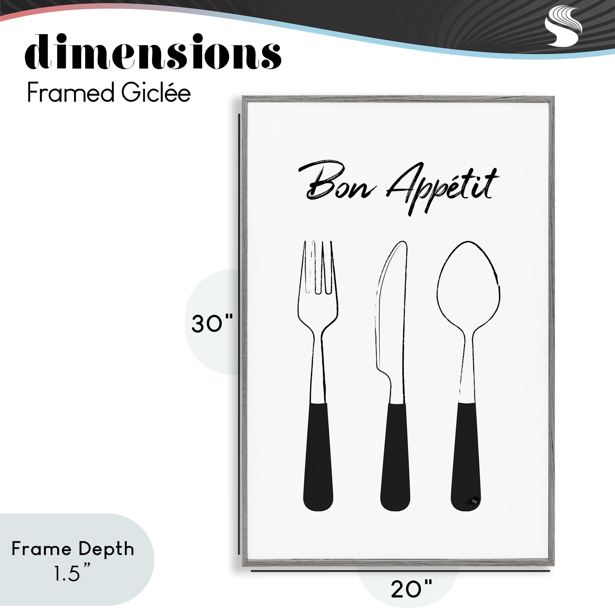 Stupell Industries Bon Appetit Fork Knife Spoon Gray Framed Giclee Art, design by Martina Pavlova