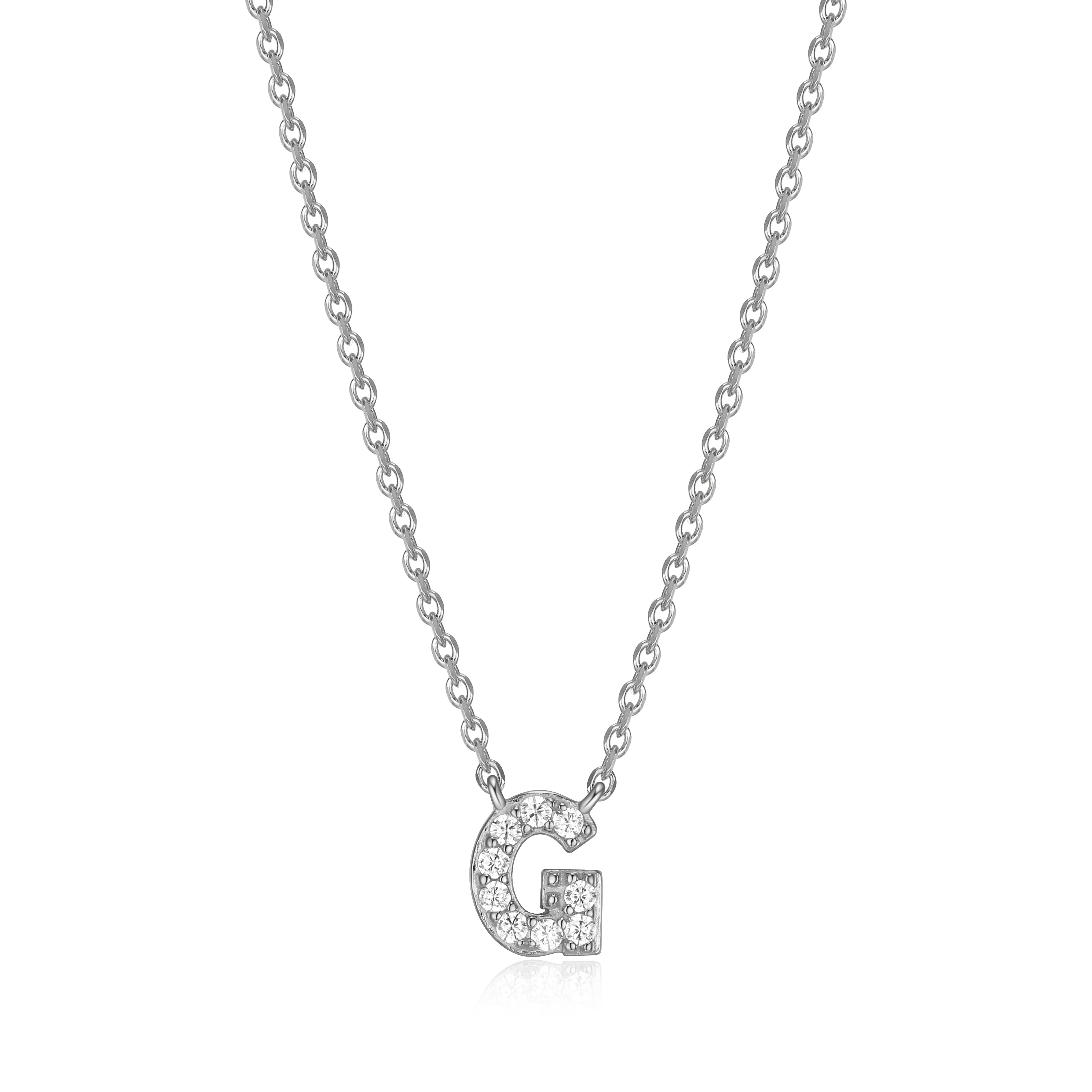 Forever Facets Initial "G" CZ Necklace in Sterling Silver, Adult Female