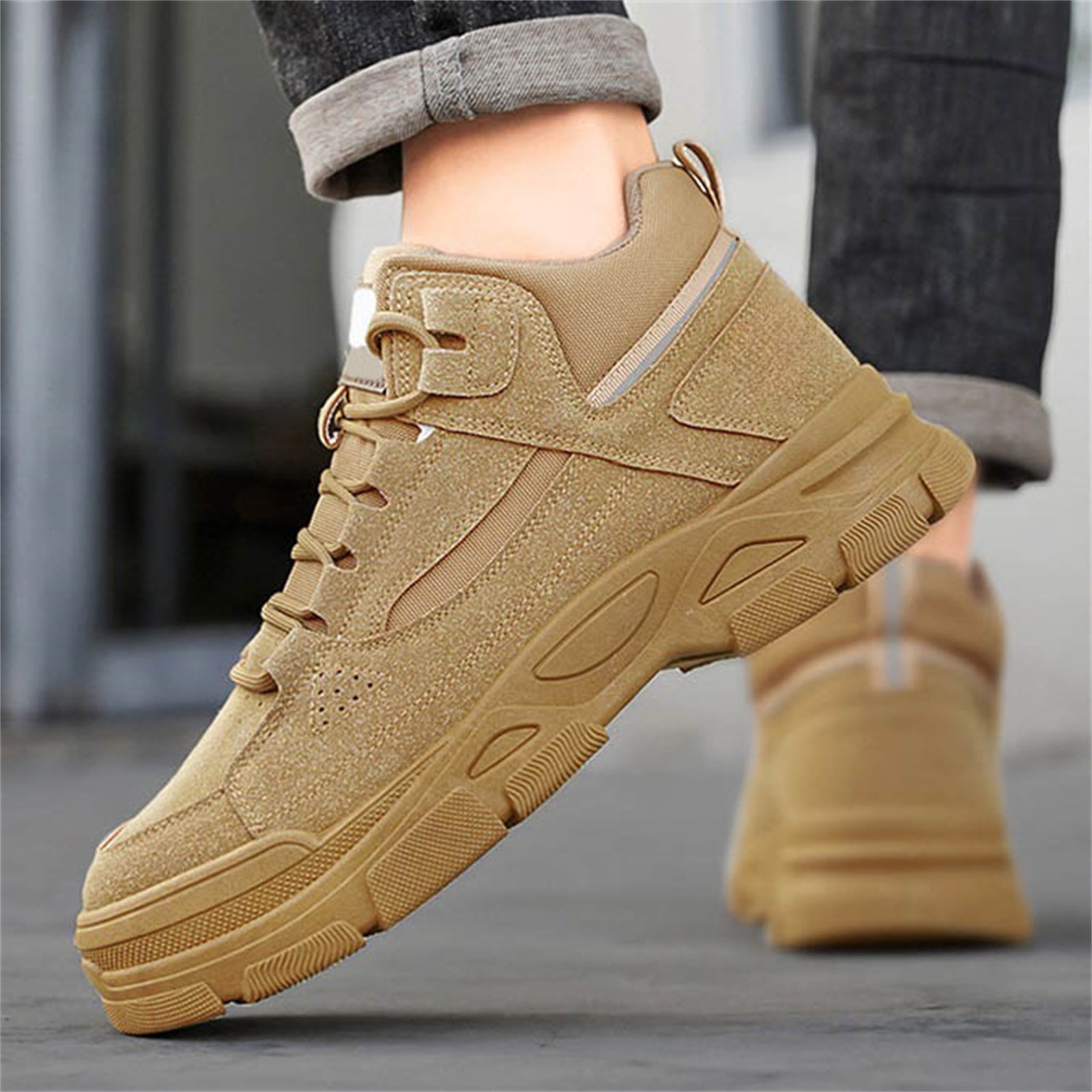 TIREOW Men's Slip On Walking Sneakers Comfortable Hiking High Top Boots Lightweight Shoes Causal Chukka Boots Outdoor Walking Shoes Fashion Men's Boots Work Boots (8.5, Brown)
