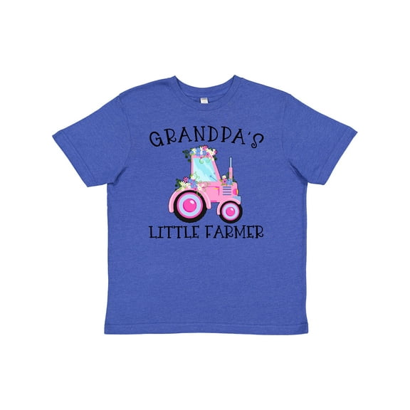 Inktastic Grandpa's Little Farmer Pink Tractor and Flowers Youth T-Shirt