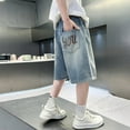 thumbnail image 2 of LUOGENLI Boys Jeans Shorts Size 14-16 Boys Loose Denim Shorts Ripped Soft Elastic Band Jean Middle Pants Boys Jeans Size 14 Bootcut Blue-1 Size 9-10 Years, 2 of 9