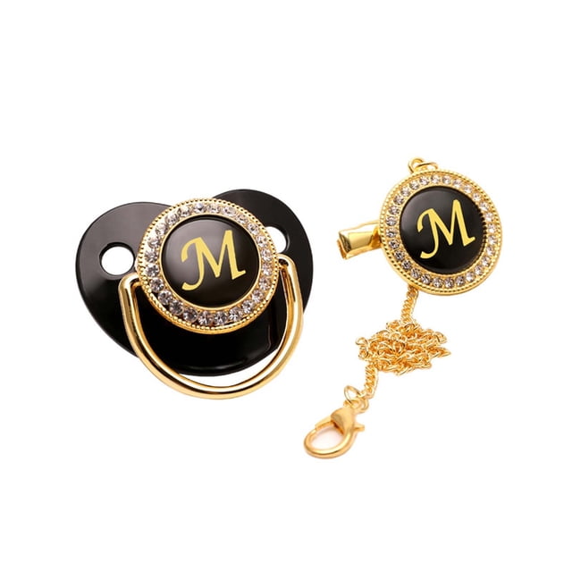 Fiudx Pinza para Chupete con Brillantes, Pinza para Pezón Personalizable con Inicial de Diamantes de Imitación, Chupete Brillante para Bebé, Ideal para Ocasiones Especiales, Bautizos, Bodas, Recién N