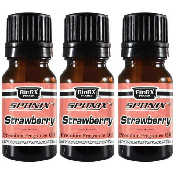 Strawberry Fragrance Oil 10 ml / 0.33 fl oz Aromatherapy - 100% Pure by Sponix Made in USA Pack of 3