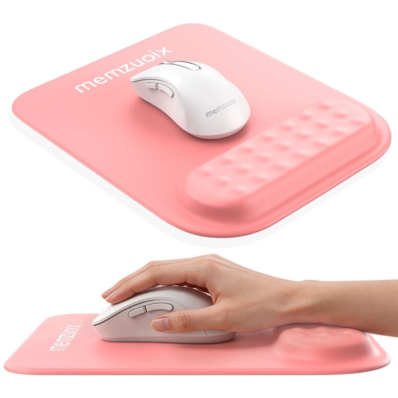 halokin Pink Ergonomic Mouse Pad with Memory Foam Wrist Rest, Non-Slip PU Base, Smooth Lycra Surface, Massage Design for Pain Relief, Ideal for Laptop, Desktop, Home Office, Gaming, 31.5" x 11.8"