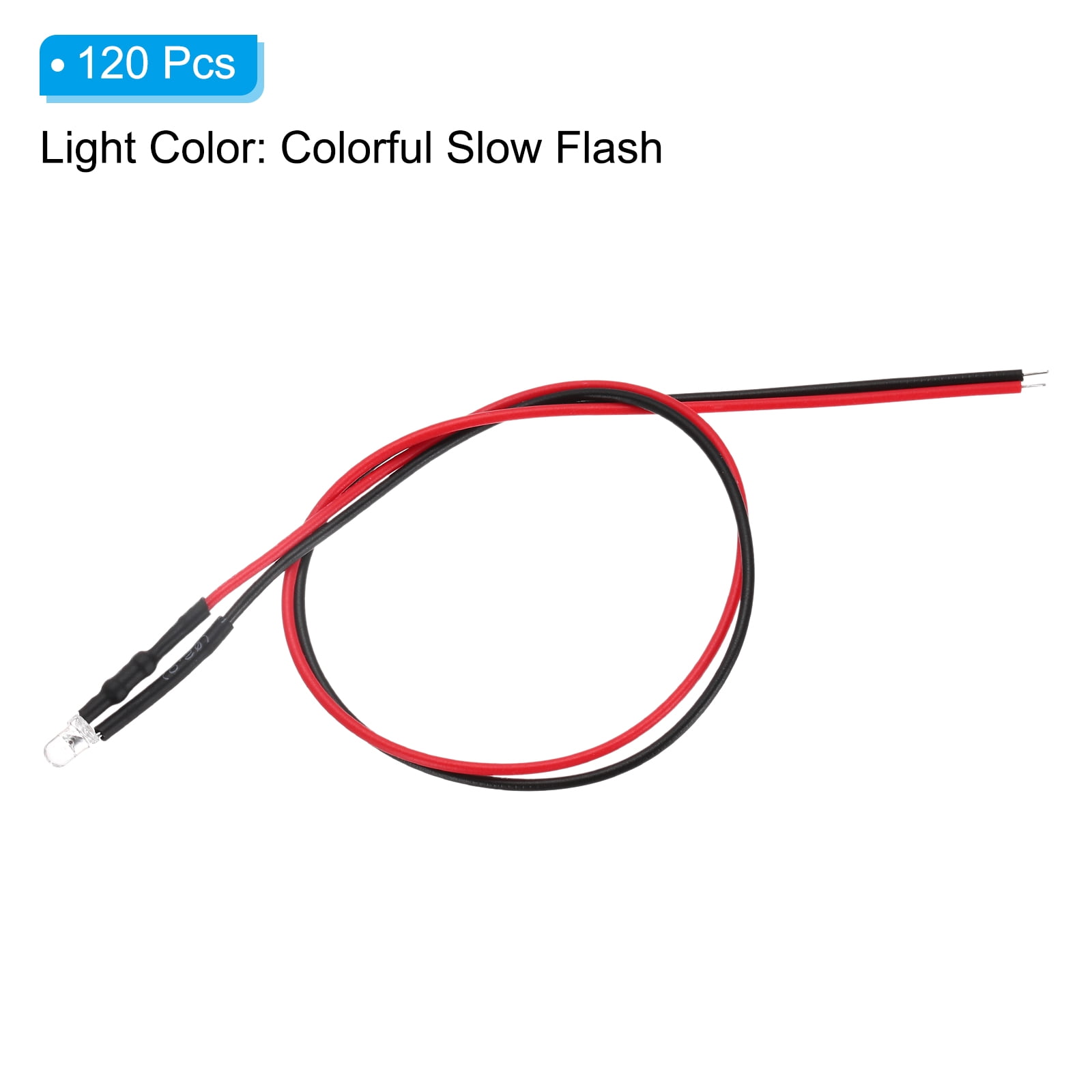 Uxcell 3mm LED Diode Light, 120 Pcs 3-6V DC Pre Wired Mini LED Lights Bulb Light-emitting Lamp for RC DIY Indicator Lighting, Colorful Slow Flash