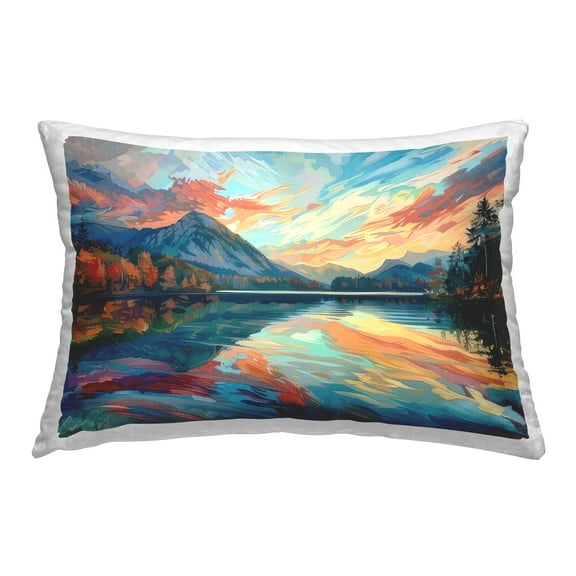 Stupell Industries Abstract Swirled Lake & Mountain 14" x 20" Landscape & Nature Print Polyester Throw Pillow, Zip Closure 1 Count