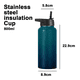 thumbnail image 2 of Botella de agua deportiva: a prueba de fugas, de acero inoxidable con aislamiento al vacío, doble pared, taza térmica, cantimplora de metal, 2 of 5