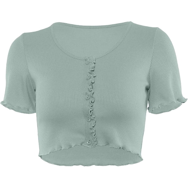 Tops cortos sin mangas Y2K para mujer con botones de punto y manga corta