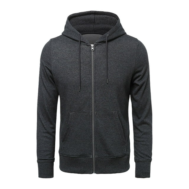 MIASHUI Men's Multi-Color Casual Zip Up Hoodie Loose Fit Solid Color Pullover Sweatshirt Lightweight Jacket with Pockets Dark Gray,D
