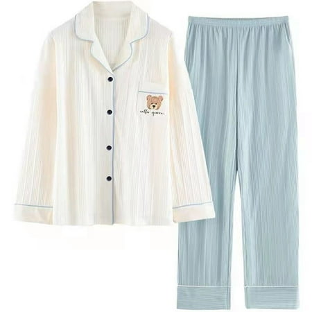 

Sleepwear Set Single Row Button Pajama Set Turn Down Collar Sleepwear Set 2 Piece Nightwear Set Women Pajama Set Breathable 2 Piece Fashion Loose Sleepwear Set With Pocket For