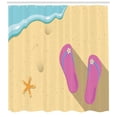 thumbnail image 3 of Flip Flop Shower Curtain, Pinky Beach Thong and Starfish on Grainy Looking Sands by the Waves, Fabric Bathroom Set with Hooks, 69W X 84L Inches Extra Long, Seafoam Pink and Cream, by Ambesonne, 3 of 3