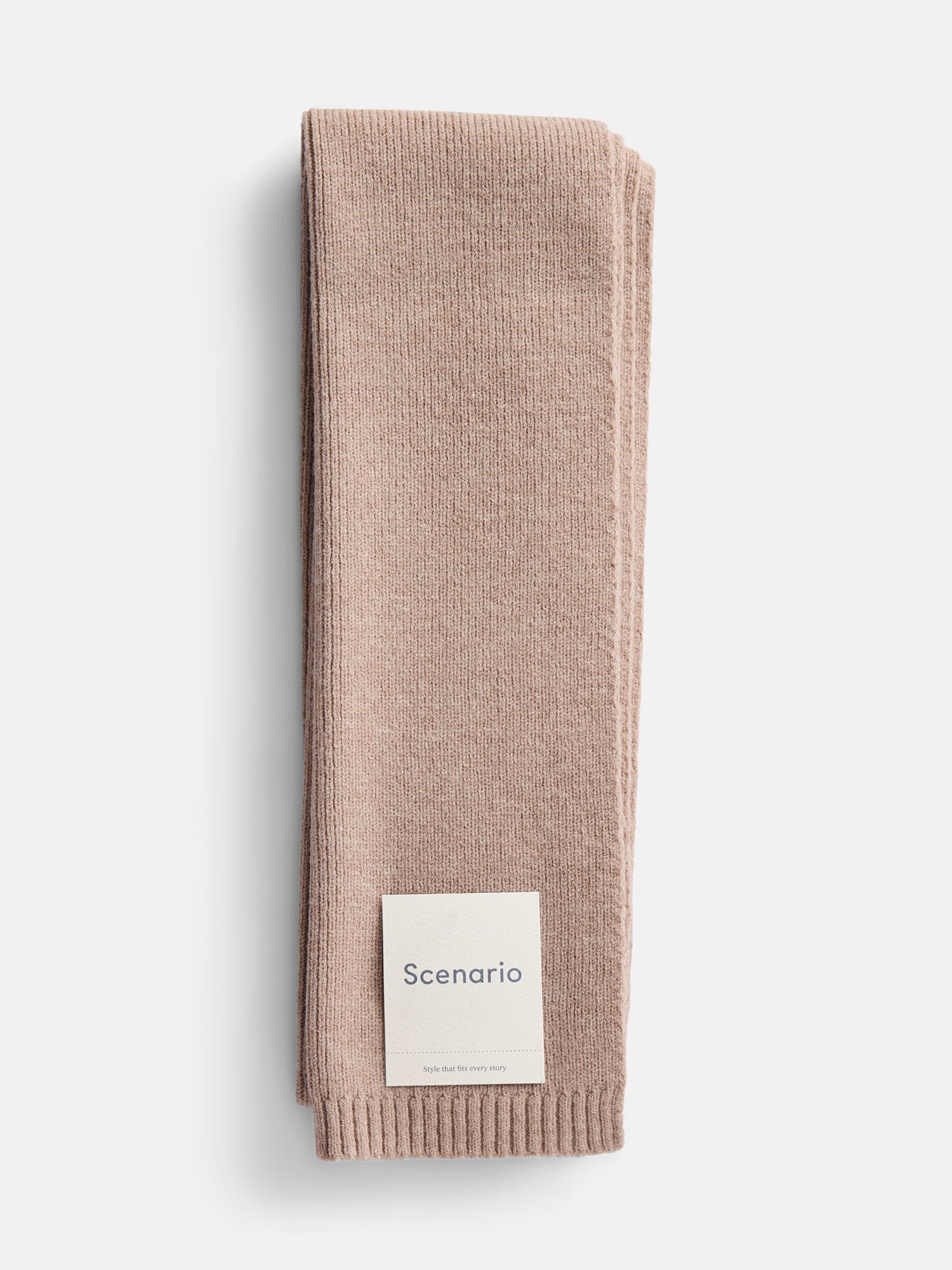 Scenario Women's Knit Oblong Scarf with Ribbed Trim, Toasted Heather