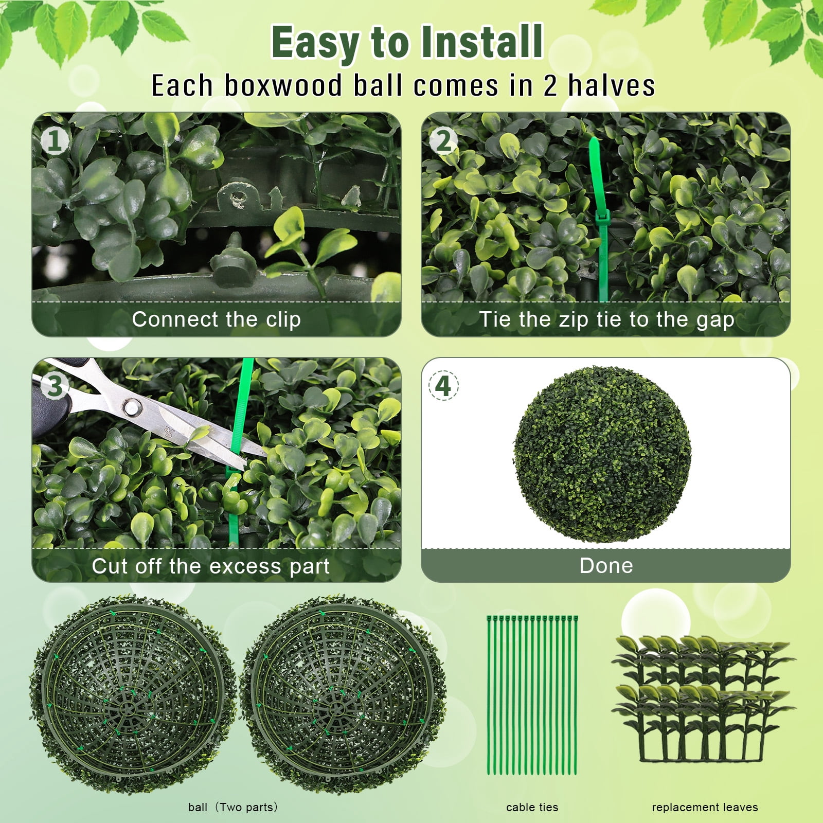 Artificial Topiary Balls, 18.5 Inch Faux Boxwood Decorative Green Spheres for Garden Front Porch Yard Patio, Green