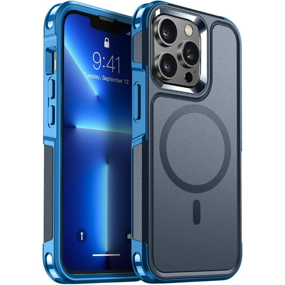 Magnetic for iPhone 13 Pro Case, [Compatible with MagSafe][10 FT Military Grade Drop Protection] [Dual Layer Structure Protection] Heavy Duty Full-Body Shockproof Phone Case, Deep Blue