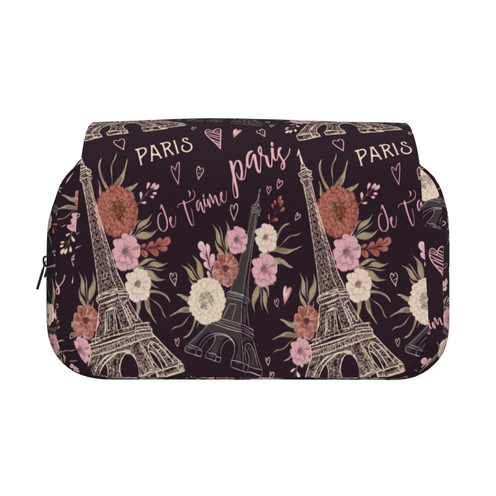 Rateoe Romantic Paris Pattern Double Clamshell Pen Case, Storage Organizer with Two Zipper Compartments– Holds Up to 50 Pencils & Pens