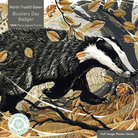1000-piece Sustainable Jigsaws: Adult Sustainable Jigsaw Puzzle Martin Truefitt-Baker: Blustery Day Badger : 1000-pieces. Ethical, Sustainable, Earth-friendly (Jigsaw)