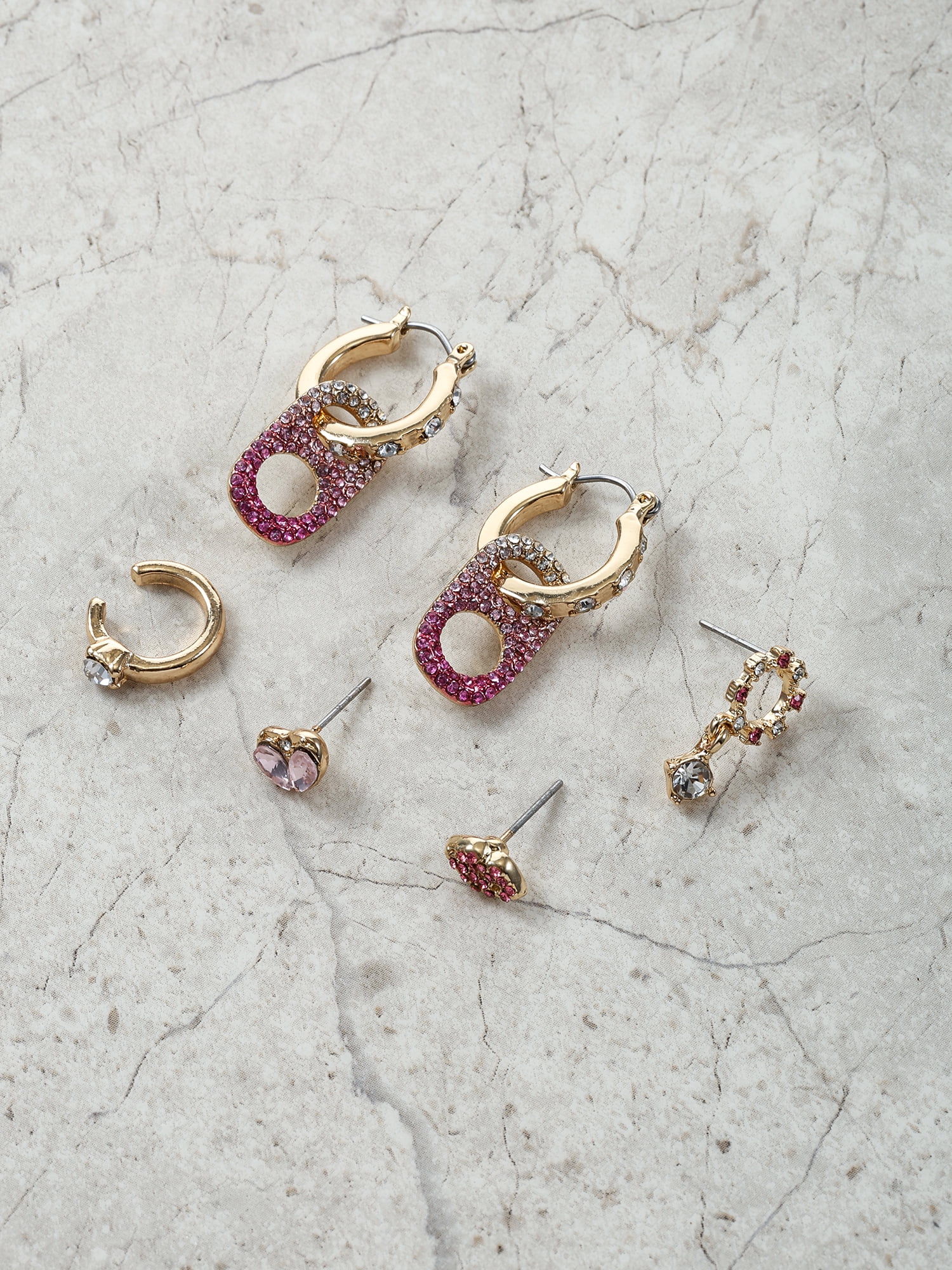 No Boundaries Goldtone Earring Set, Light Rose, 6 Pieces