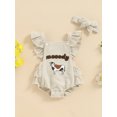 thumbnail image 3 of Musuos Baby Girls Summer Cute Rompers 3M 6M 12M 18M Fuzzy Duck/Cow Embroidered Ruffles Fly Sleeve Bodysuits with Headband, 3 of 9