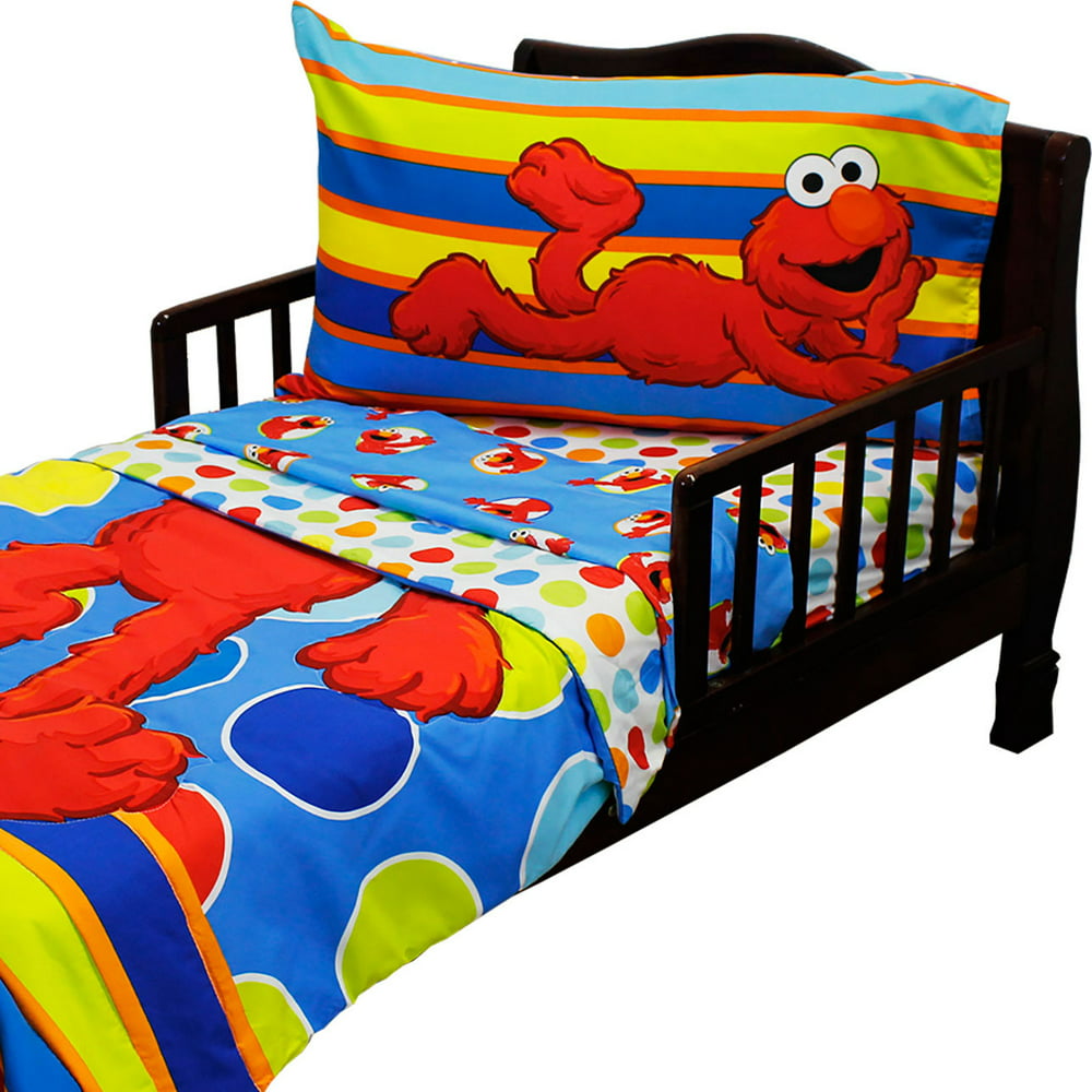 4pc Sesame Street Toddler Bedding Set Elmo Polka Dots Comforter and Sheet Set