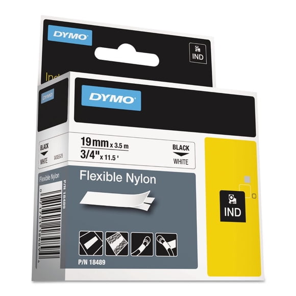 Cinta de Etiquetas DYMO Rhino industrial de nailon flexible 3/4 pulgadas x 11-1/2 pies blanco