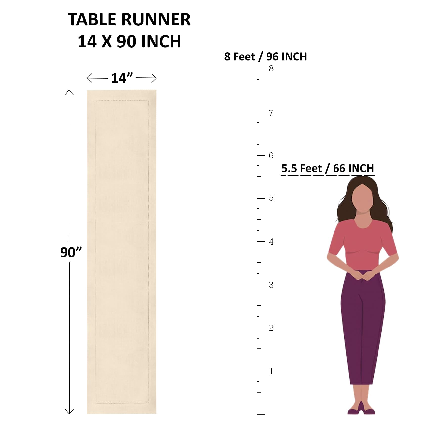 Linen Cherry Blossom Table Runner 90 Inches Long - 100% Pure Linen 14 x 90 Inch Table Runner - Mila