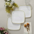 thumbnail image 5 of Balsa Circle 10 Square White 7" Disposable Salad Dinner Plastic Plates Gold Trim Party Events Decorations Supplies, 5 of 8