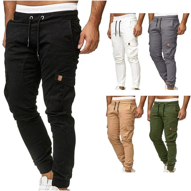 Fanxing Stretch Pants Men Big And Tall Mens Cotton Cargo Pants Sport Joggers Hip Hop Hiking Pants 2025 Spring Fall Work Pants Outdoor Pockets Ripstop Drawstring Casual Track Sweat Pants Black,S