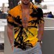 thumbnail image 2 of Camisa hawaiana con estampado de cocotero para hombre, camisas hawaianas con estampado 3D de atardecer colorido, blusas de verano de gran tamaño con solapa, mangas cortas, 2 of 5