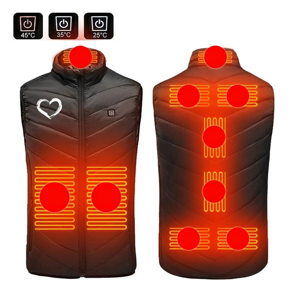 REORIAFEE Heating Vest Unisex Outdoor Warm Unisex with 9 Heating Zones Electric Heated Coat without Power Bank USB Rechargeable Washable Lightweight Hunting Winter Waistcoat Black L