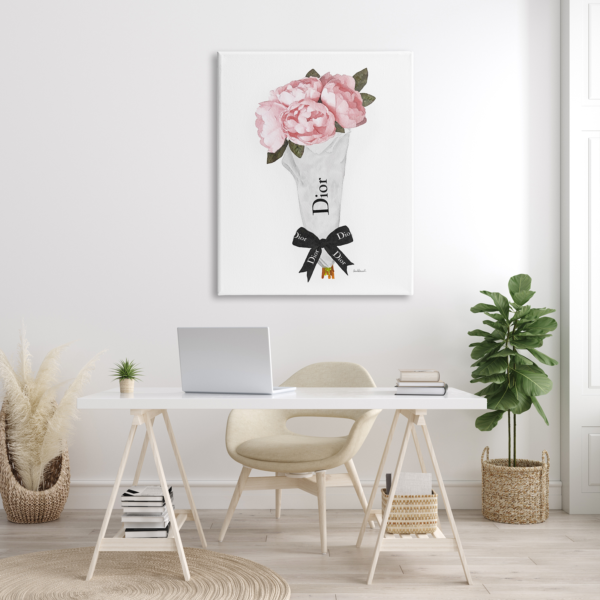 Stupell Industries Soft Pink Spring Bouquet Glam Fashion Bow Botanical & Floral Painting Gallery Wrapped Canvas Print Wall Art, 36 x 48