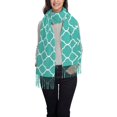 thumbnail image 2 of Women's Fashion Tassel Scarf, Green Quatrefoil Pattern Long Shawl, Lightweight and Warm, 2 of 9
