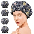 thumbnail image 7 of Shower Caps,Pioneer Flower Floral Print Pattern Waterproof Shower Cap for Women 4 Pieces,Double Reusable Hair Cover for Shower PEVA Elastic Stretch Hem, 7 of 7
