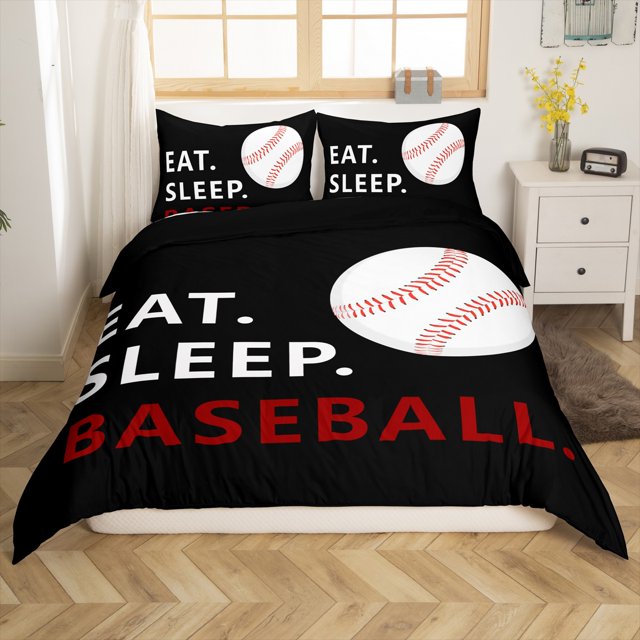 Erosebridal Housse de Couette Imprimé Baseball Simple, Literie de Sport Taille Simple, Décoration de Chambre de Joueur, Réversible, Légère, 2 Pcs (Sans Couette)