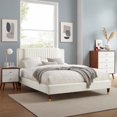 thumbnail image 2 of Platform Bed Frame, Tufted, Rivet Nailhead, Full Size, White, Velvet, Mid Century Bedroom, Modern Contemporary Boutique HB35603, 2 of 8