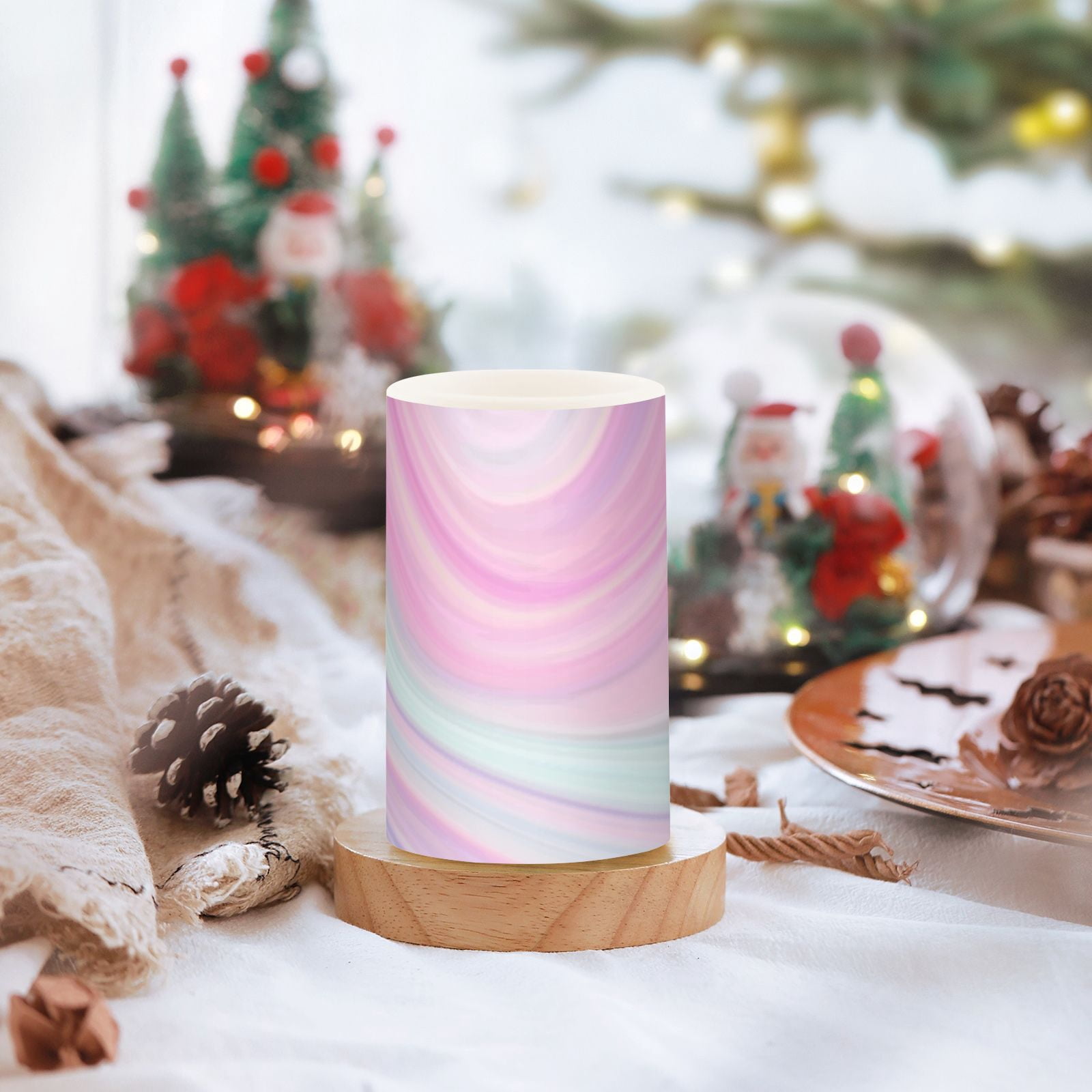 Abstract Marble Pink 2 PCS LED Flickering Flameless Candles with Remote Control Realistic 3D Wick LED Window Candles Sets for Wedding Table Home Decoration Gifts